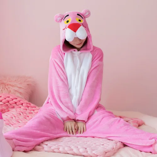 핑크 스위트 Onesies 성인 동물 코스프레 원피스 잠옷, 홈웨어 플란넬 따뜻한 잠옷 점프 슈트 의상, 여성용 십대 3