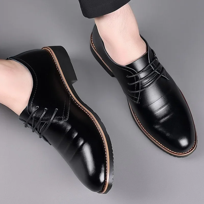 Leather Men Dress Shoes Breathable Mens Casual Shoes Italian Formal Luxury Brand Lace-Up Non-slip Men Driving