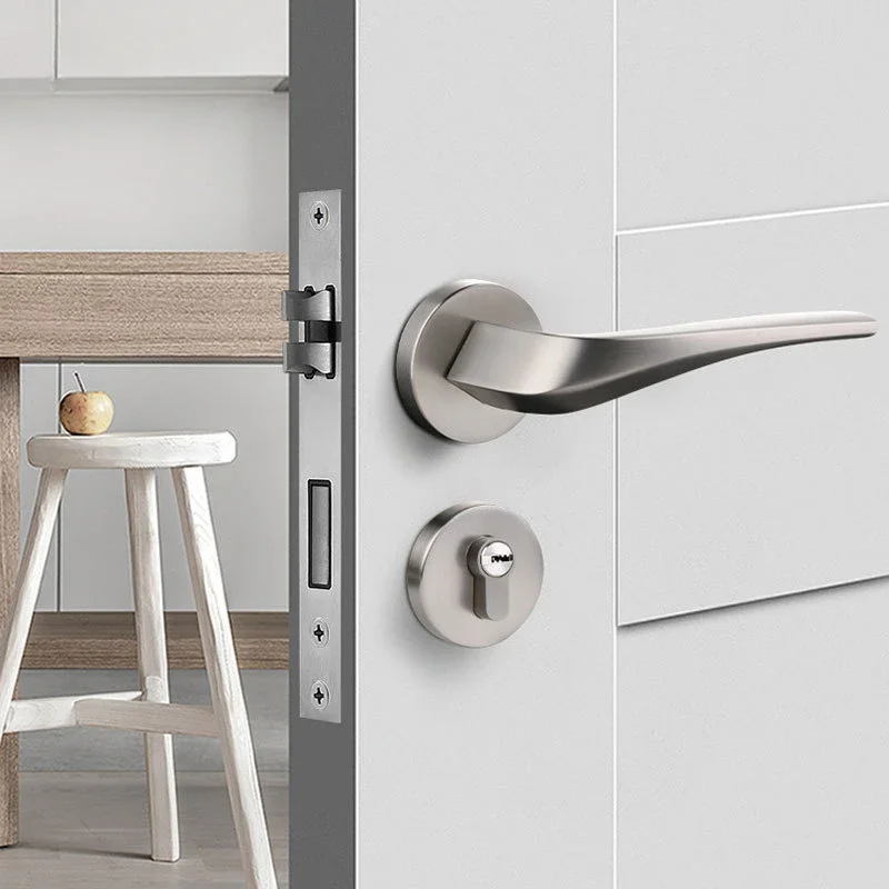 

European style light luxury door lock, nickel brushed indoor room door lock, magnetic absorption, silent solid wood door handle