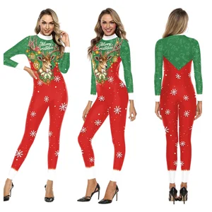 Women Men Christmas New Year Xmas 3D Printed Jumpsuit Punk Style Cosplay Costume