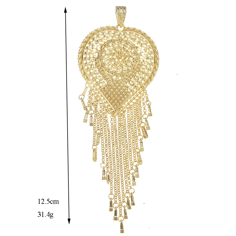 Heart Shape Tassels Gold Color Pendant for Women Kurdish Trendy Jewelry Pendants for Bridal Arabic Luxury Wedding Collections