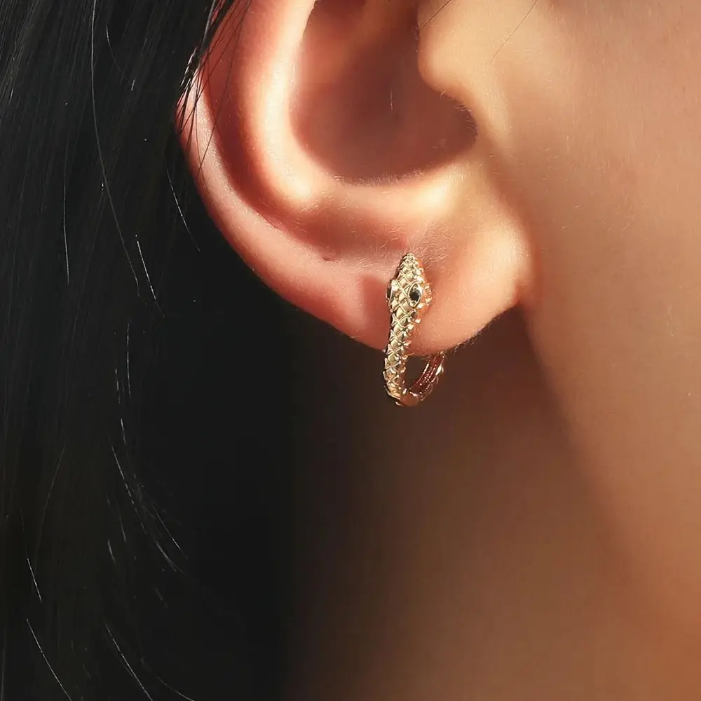 

Stainless Steel Small Hoop Earrings New Animal Snake Shaped Inlaid with Zircon Party Jewelry Gold Color Punk Earrings Women