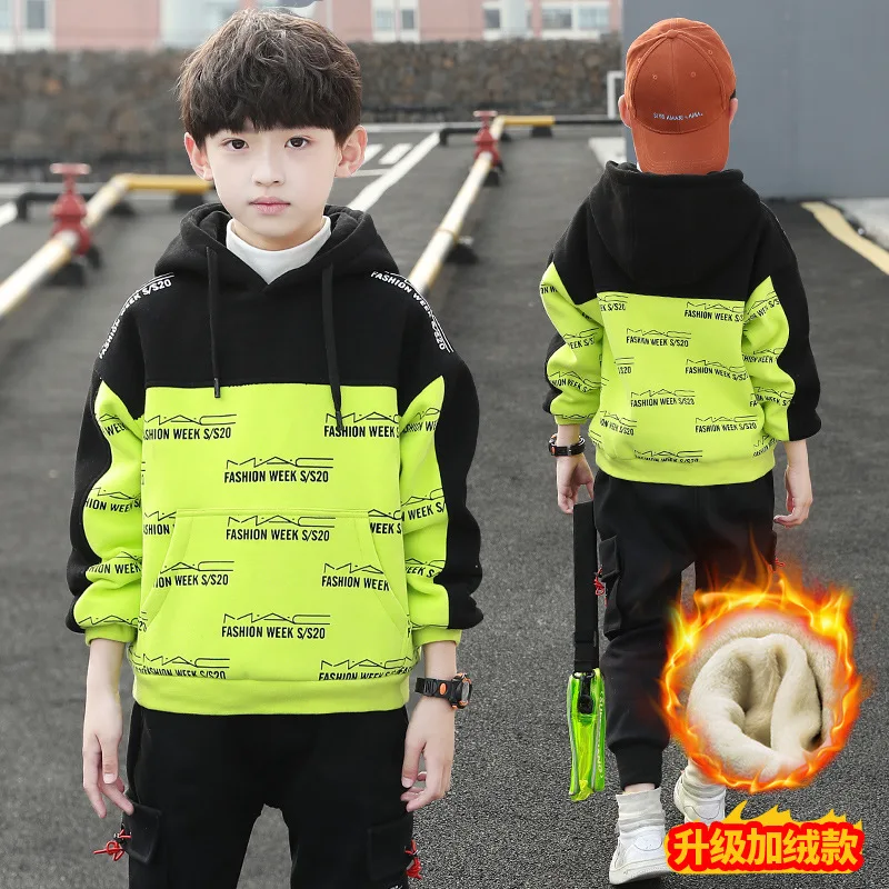 Boys Winter Sweatshirts Hoodie Letter Cotton Pullover Long Sleeve School Children's Costumes Kids Clothes 6 8 10 12 14Years