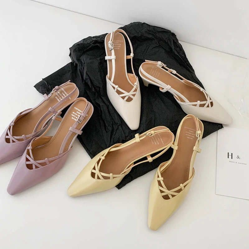 JOZHAMTA Size 34-40 Women High Heels Sandals Real Leather Slingback Summer Shoes Strappys Pointy Toe Sexy Party Office Dress