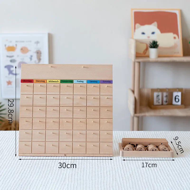 Montessori Wooden German Calendar Learning Toys Children Early Education Beech Calendar Set Time Cognition Parish Teaching Aids 6