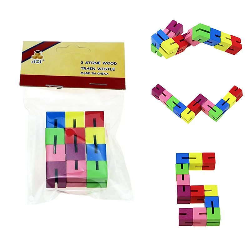 1PC Classic Colorful Cube String Wooden Building Block Creative Fidget Stress Relief Toy For Children Toddler Educational Toys