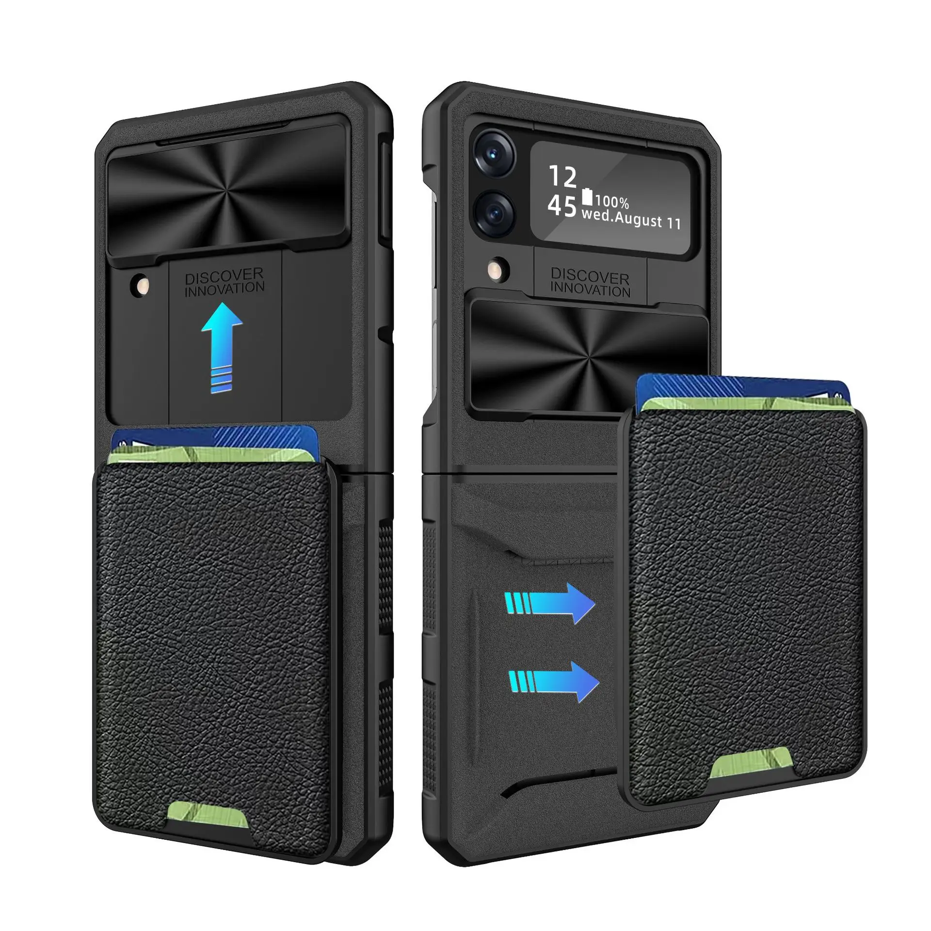 Slide Lens Camera Protection Phone Case For Samsung Galaxy Z Flip 4 Flip4 5G Slot Card Holder Armor Rugged Shockproof Cover