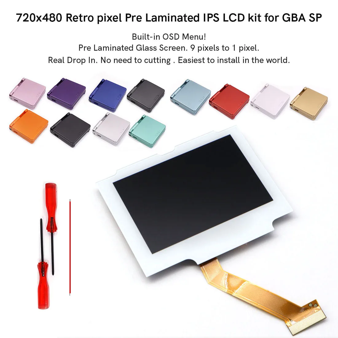 New GBA SP Replacements IPS Drop in Laminated LCD Mod Kits Screen for Gameboy  Advance SP 3D Shell - AliExpress