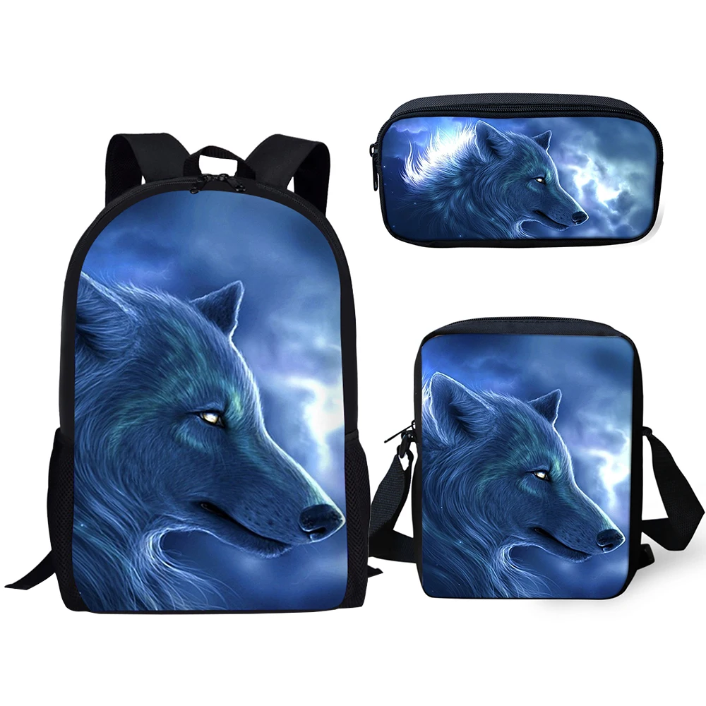 Popular Youthful Fantasy Moon Wolf 3D Print 3pcs/Set Student Travel bags Laptop Daypack Backpack Shoulder Bag Pencil Case