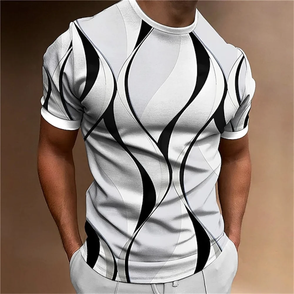 

2023 New Men's T-shirt 3D Striped Print Sweatshirt Tops Summer O Neck Casual Short Sleeve Male Slim Fit Clothing Cheap Apparel