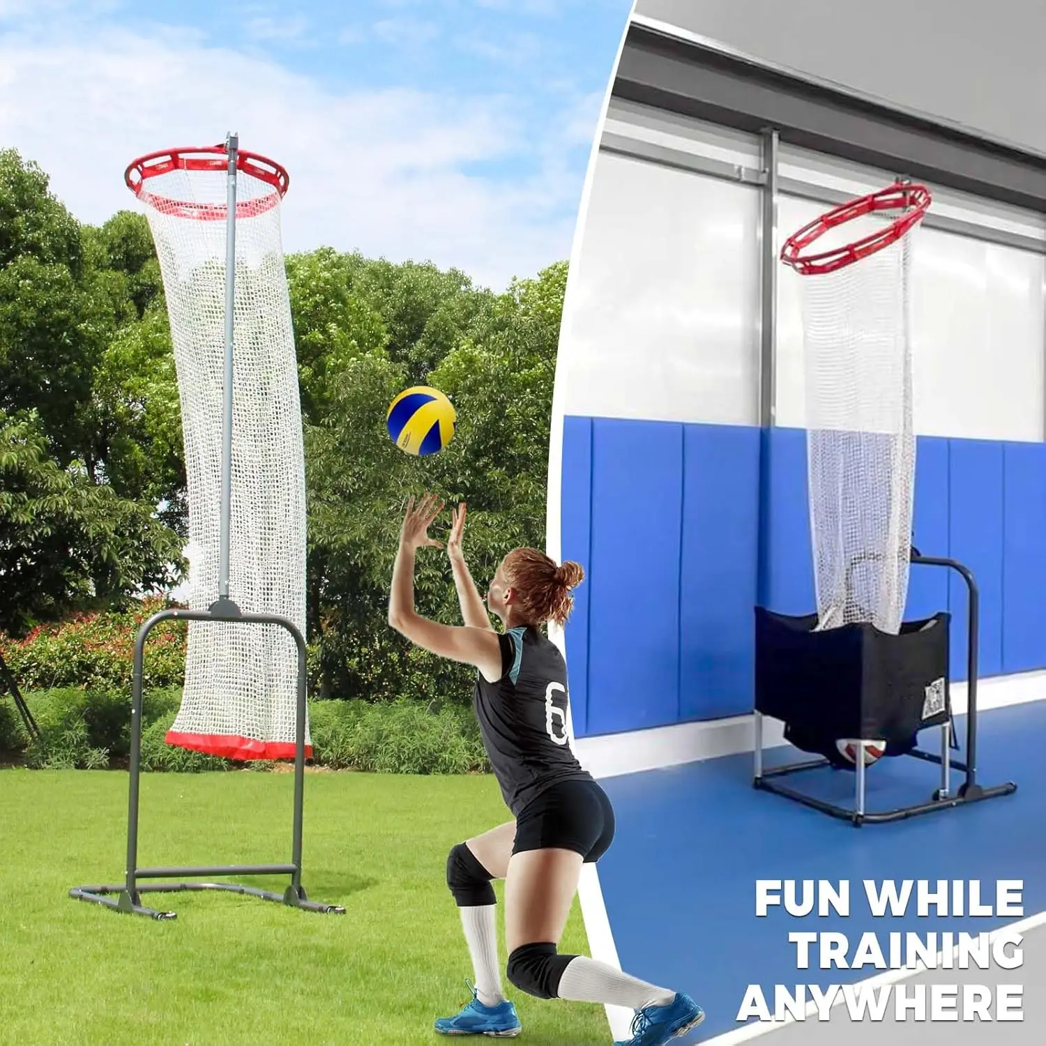 Professional Volleyball Training Net, Adjustable Volleyball Spike Serving Hitting Practice Equipment Machine, Volley Trainer Set
