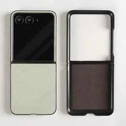 Luxury Genuine Leather Litchi Pattern Phone Case - Elegant Back Cover Coque Shell for Motorola Razr50Ultra (Grey 6311)