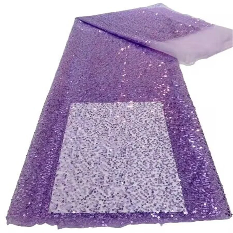 

African Sequins Lace Fabric 2023 Purple High Quality Sequins Nigerian French Tulle Lace Material For Wedding Dress