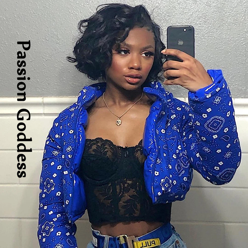 Y2k Women Shiny Pu Pink Camouflage Puffer Jacket Winter Warm Camo