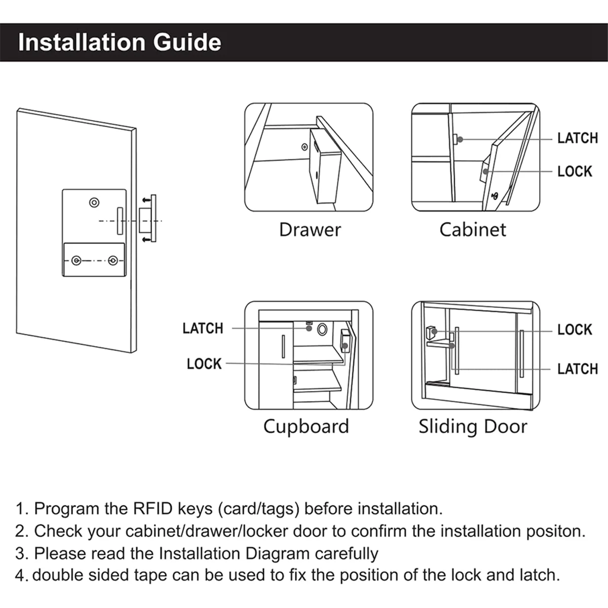 ABZV-RFID Electronic Cabinet Lock Electronic Dark Lock Hidden DIY for Wooden Cabinet Locker Drawer Shoe Drawer