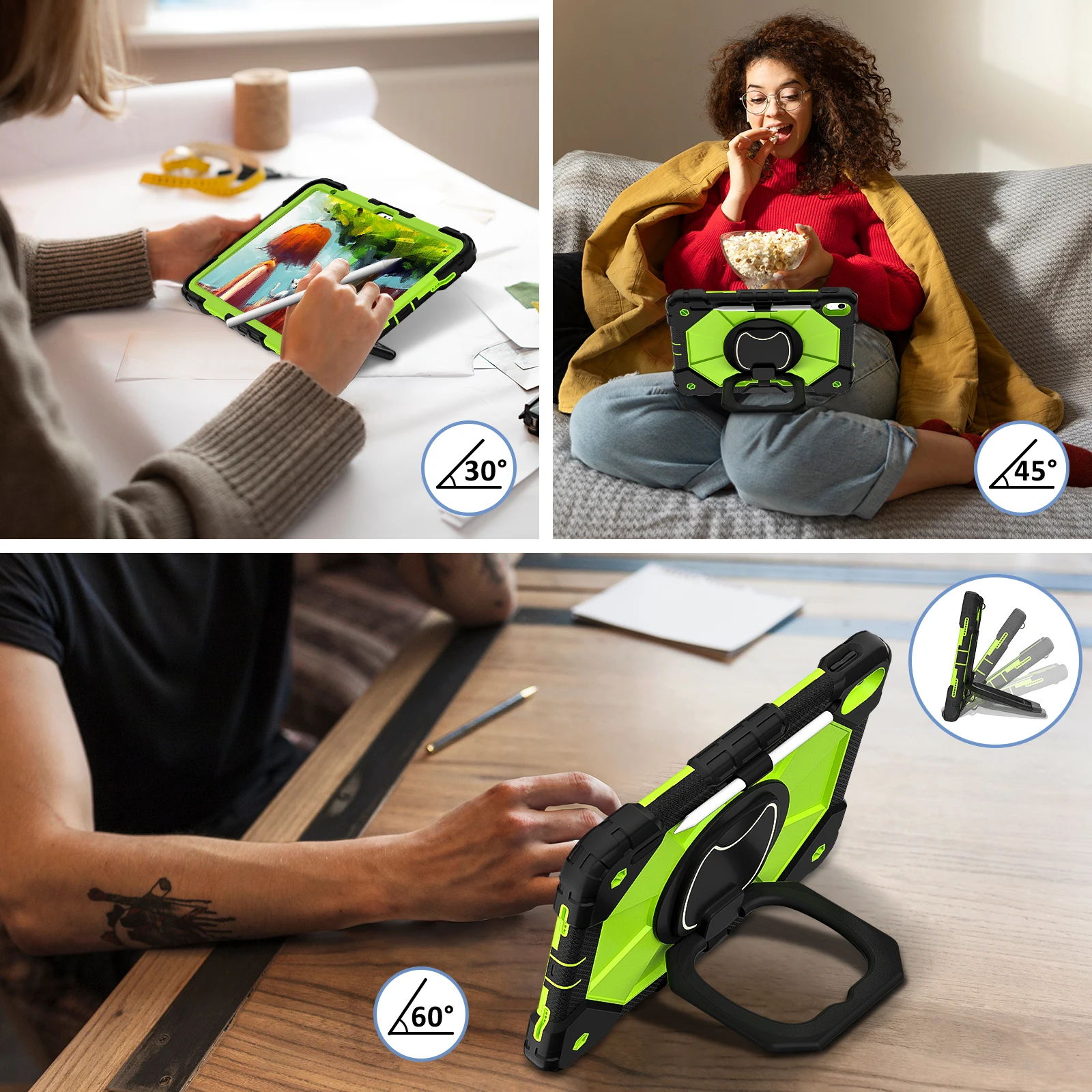 Kids Safe Shockproof Tablet Case with Shoulder Strap and Stand – Durable Silicone + PC Cover