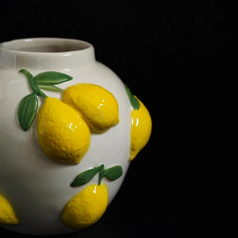 Creative Lemon Relief Ceramic Vase Flower Pots Table Decoration Ornaments Flower Arrangement Floral Vases Room Aesthetic Decor 2