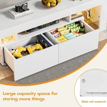 Modern LED TV Stand for Televisions up to 70 Inch with Glass Shelves and Drawer, Gaming Entertainment Center with Multiple 4