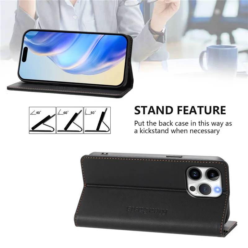 Luxury Anti-Theft Leather Flip Wallet Phone Case with Magnetic Closure