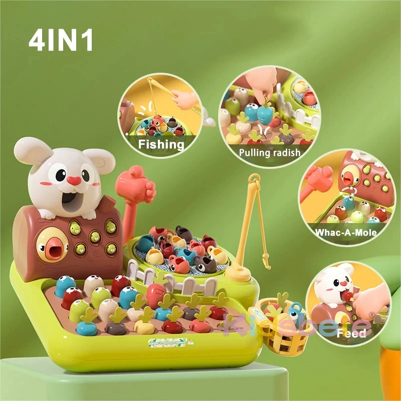 4 IN1 Baby Montessori Toys Toddler Fishing Whac-A-Mole Pull Carrot Feeding Learning Educational Toys For Baby 1 2 3 Years Gifts 3