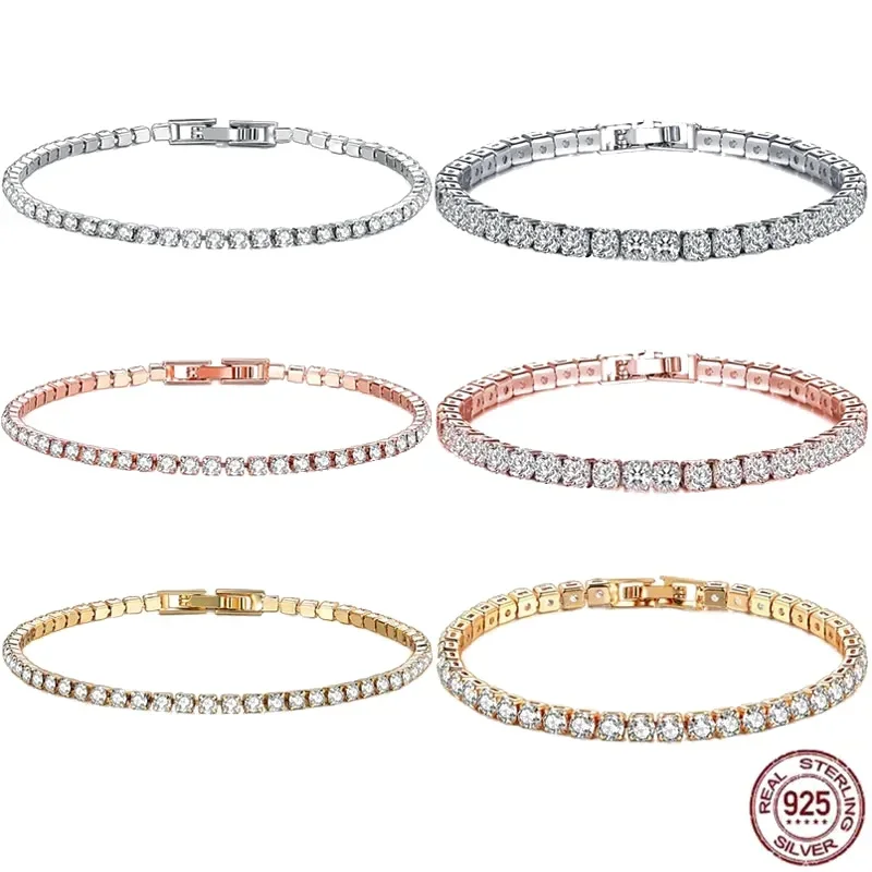 

New Exquisite Tennis Bracelet 925 Sterling Silver Hip Hop Trend Gold Color Women's and Men's Bracelet Crystal Jewelry Gift