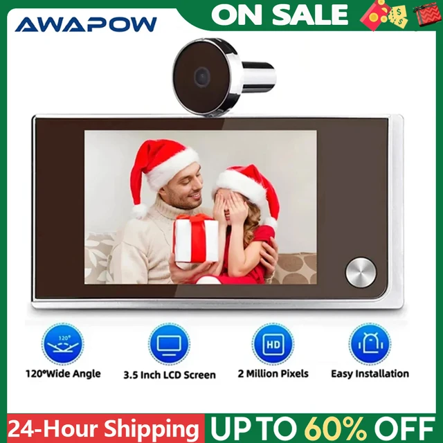 Awapow ออด 3.5 นิ้ว Peephole Viewer กล้องประตูดิจิตอล 120 °   LCD 2 ล้านพิกเซล HD กระดิ่งประตูตาแมวจอภาพกลางแจ้ง 1