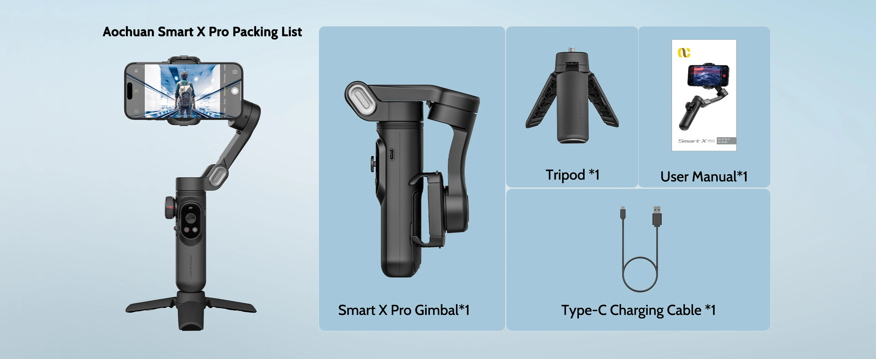 AOCHUAN Smart XPro Smartphone 3 Axis Gimbal Stabilizer For iPhone and Android Smartphone Shooting Video With fill light effect