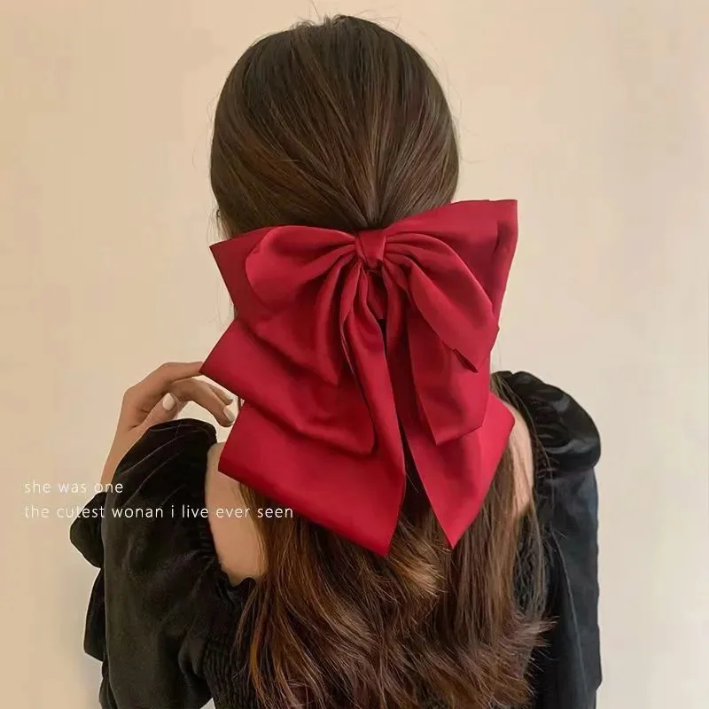 

French Elegant Ladies Large Bow Hairpins Solid Color Fashion Temperament Girls High Ponytail Hair Accessories 2024 New