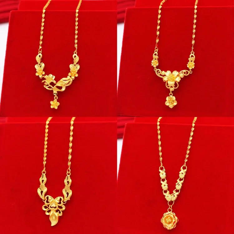 Luxury Exquisite Flower Water Wave Chain Necklace for Women Pure Gold Color  Necklace for Wedding Engagement Party Jewelry Gifts - AliExpress