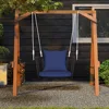 Metal Porch Swing, Single Person Hanging Seat w/Woven Rattan Backrest, 2 Sturdy Hanging Ropes, Patio Swings 4