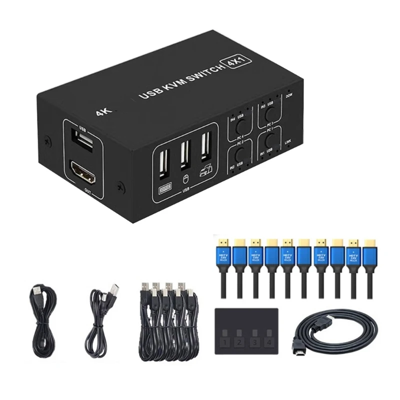 

KVM-переключатель 4-портовые USB KVM-переключатели 4-в-1 Выходные селекторы для 4 мониторов Share 1 USB-устройство для Мышь