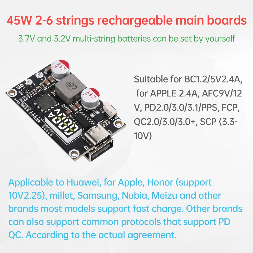 PD 45W Lithium Battery Charger Discharger Module with Type-C USB Fast Charging
