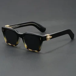Vintage Thick Frame Retro Square Sunglasses with Gold Carved Temple (Black Tortoiseshell)