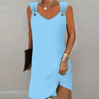 Women's Fashionable Casual Solid Color Suspender Dress Sleeveless Summer Comfortable Skirt - Image 4