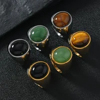 Vintage 316L Stainless Steel Oval Natural Stone Ring For Men Women Finger Jewelry Accessories Black Green Tiger Eye Stone Royal