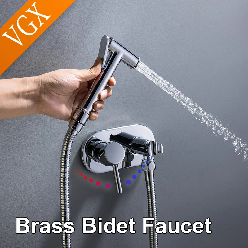 VGX Brass Bidet Faucet Set Handheld Ducha Higienica Hot Cold Toilet Crane Women Washer Bathroom Shattaf Sprayer Hygienic Shower VGX Brass Bidet Faucet Set Handheld Ducha Higienica Hot Cold Toilet Crane Women Washer Bathroom Shattaf Sprayer Hygienic Shower