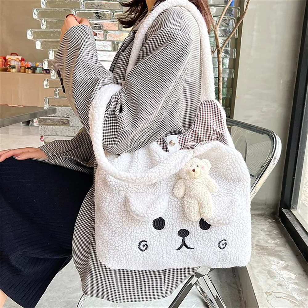 

Сумка на плечо с мультяшным принтом, Женский шоппер, Женская плюшевая модная вместительная сумочка-тоут на осень и зиму