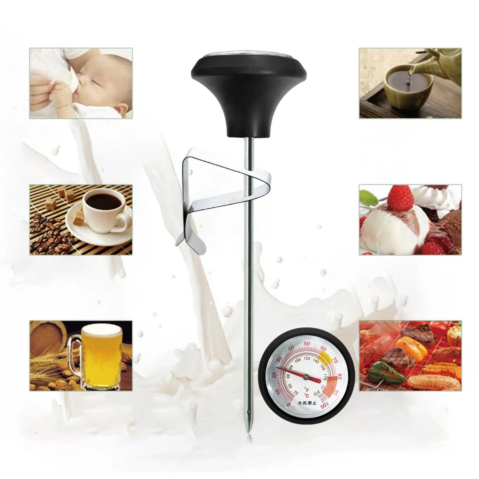 Food Thermometer Chocolate Milk Foam Monitoring Thermometer Coffee Drinks Thermometer BBQ Grill Deep Fry Analog Thermometer 3
