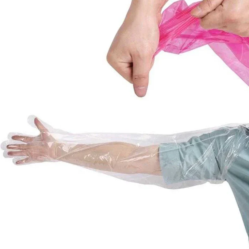 50Pcs Pet Examination Artificial Insemination Breeding Gloves Disposable Soft PE Long Arm Glove Pigs Cattle Sheep Vet Supplies