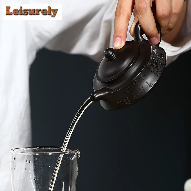 140ml Creative Yixing Purple Clay Teapots Master Handmade Circle Pot Raw Ore Black Mud Tea Maker Kettle Zisha Tea Set Ornaments
