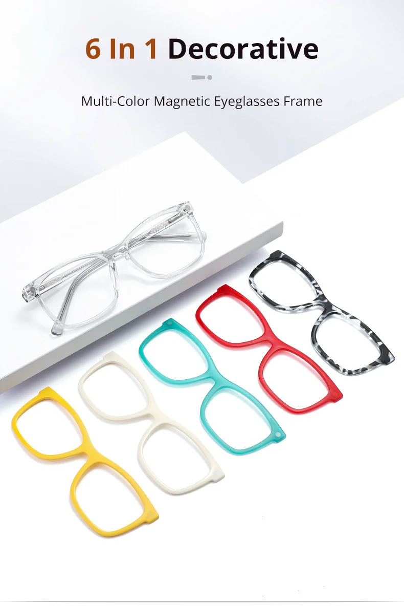 6-in-1 Dekorativer Mehrfarbiger Magnetischer Brillenrahmen TR90 Clip-on Sonnenbrille Polarisiert Damen Katzenaugen Klarer Optischer Rahmen – Detail 2