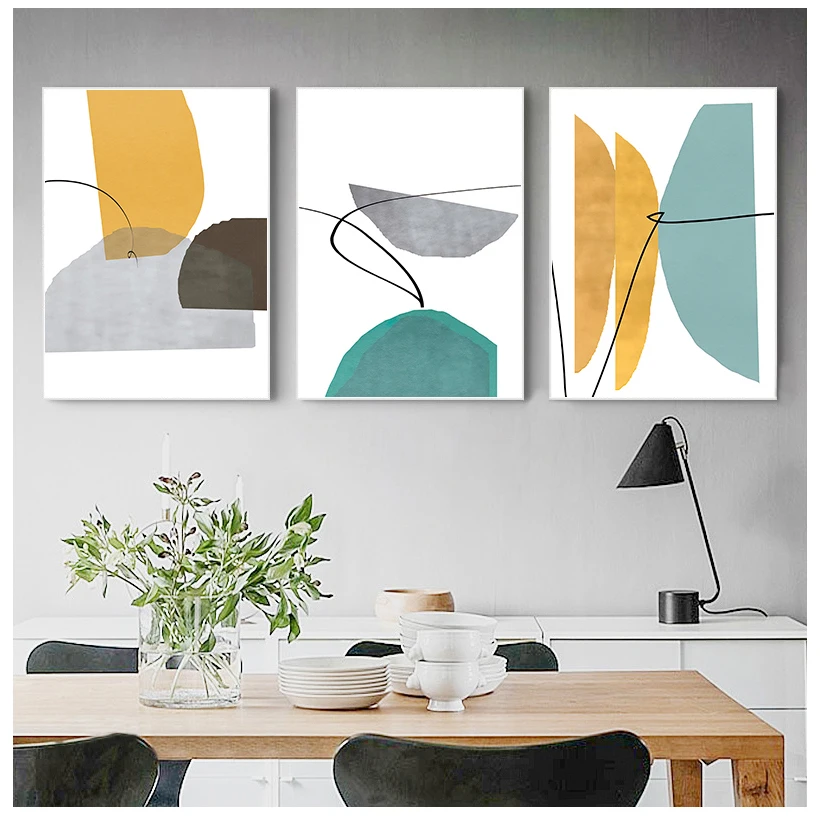 AbstractPosterPrintsBlueandYellowArtCanvasPaintingGeometric