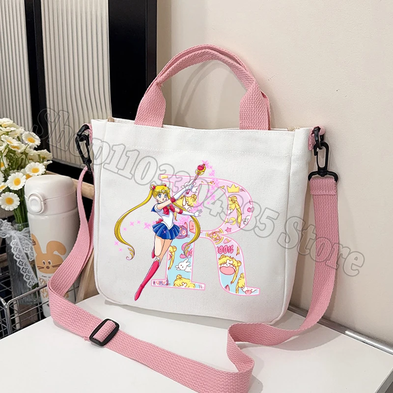 Chic Sailor Moon Crossbody Canvas Bag for Women - Cute Personalized Letter Handbag and Travel Pouch