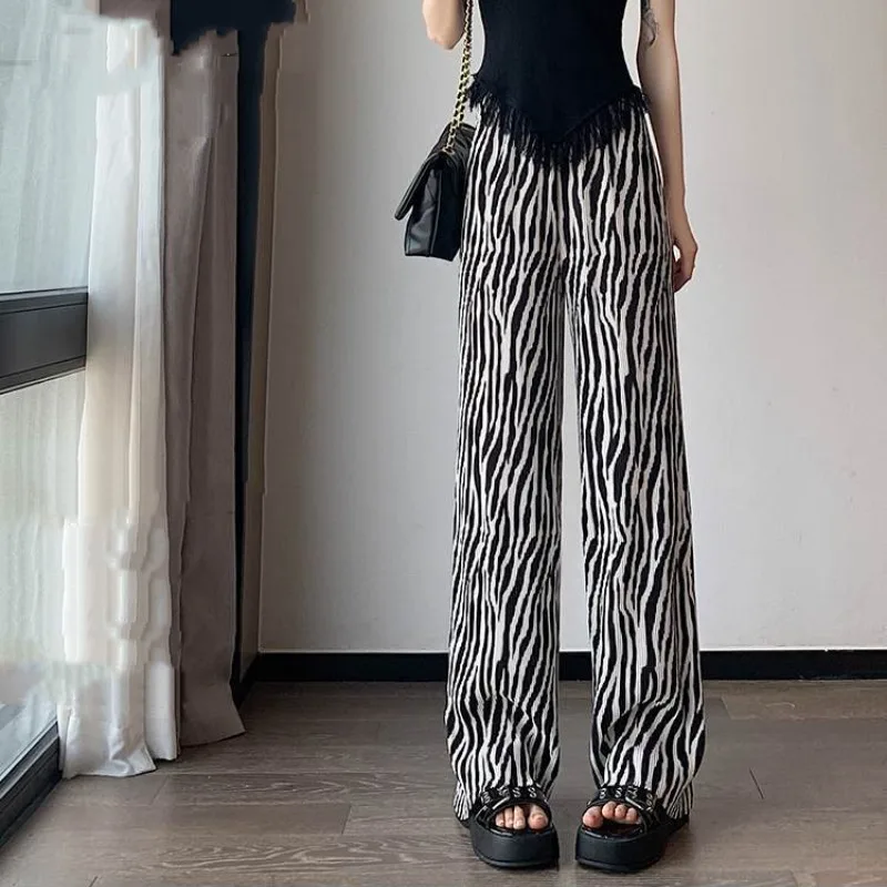 Women's Summer New Japanese Style Korean Commuter Tie Dye Printed Ruched Pocket Loose Casual Elastic High-waisted Straight Pants