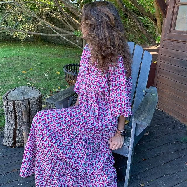 

Geometric Printed Bubble Sleeved Women Dress Summer Loose Casual Long Dresses Vinatge Elgance Robe Femme Holiday Beach Vestidos