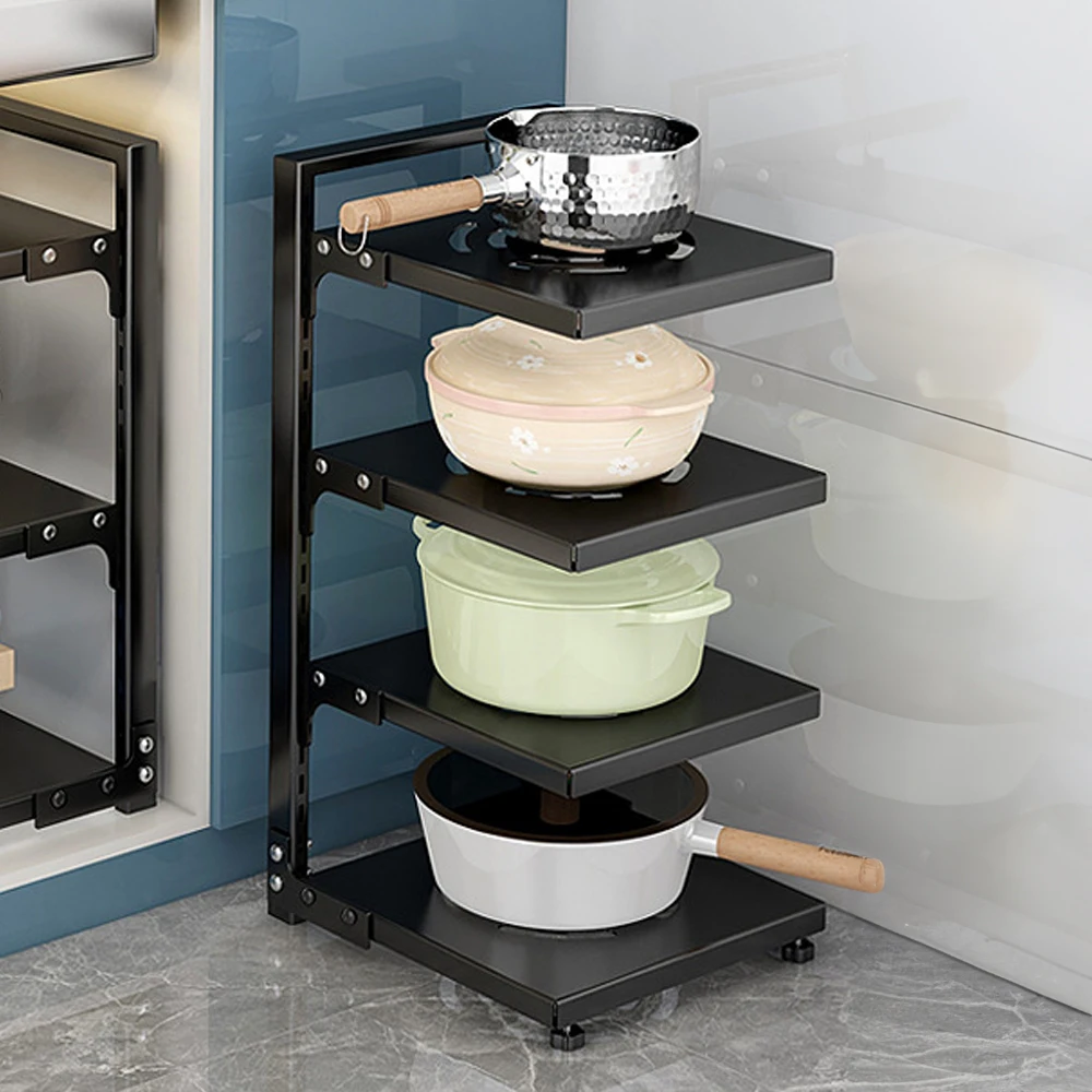Multi-Tier Height-Adjustable Kitchen Pan Organizer Rack 180-degree Open Access: 3 - 5 Days Free Delivery Only UK