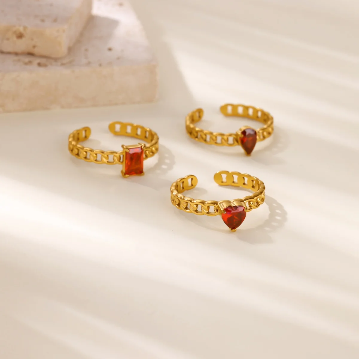 Zircon Heart Birthstone Rings For Women Gold Color Stainless Steel