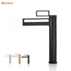 Black Tall Bathroom Basin Taps Single Handle Waterfall Faucet Solid Brass Basin Mixer Tap Creative Hollowed Out Design Water Tap 1