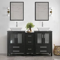 Double Vanity(2 * 24 Vanity 2* Porcelain Vessel Sink Combo(Square) 1 * 12" Side Cabinets) Double Bathroom Vanity Top 1