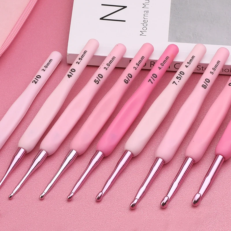 TLKKUE Crochet Hooks Set Pink Color Plastic Handle Knitting Hook Needles For Crocheting Knit DIY Sewing Accessories Knit Tools